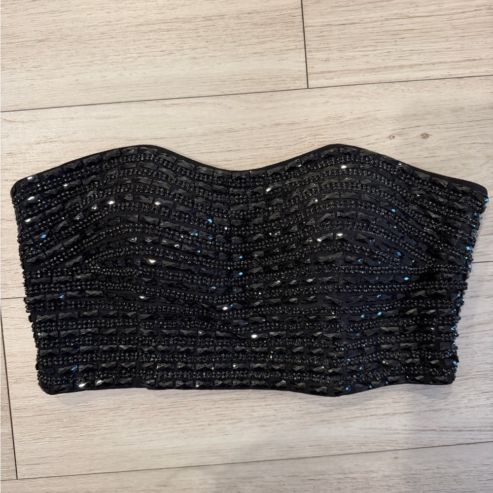 Tiffany Designs Black Beaded Corset Top